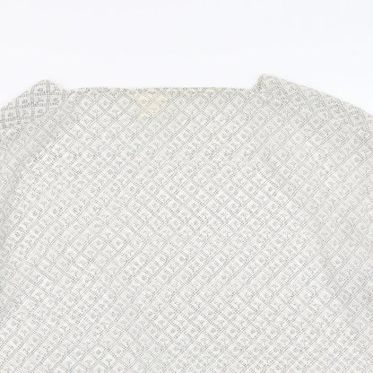 H^&M Womens Ivory Geometric Polyester Basic Blouse Size M Square Neck