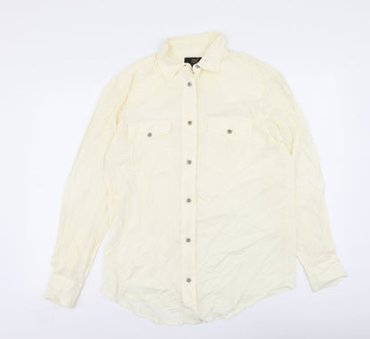 Frye Womens Ivory Polyester Basic Button-Up Size S Collared