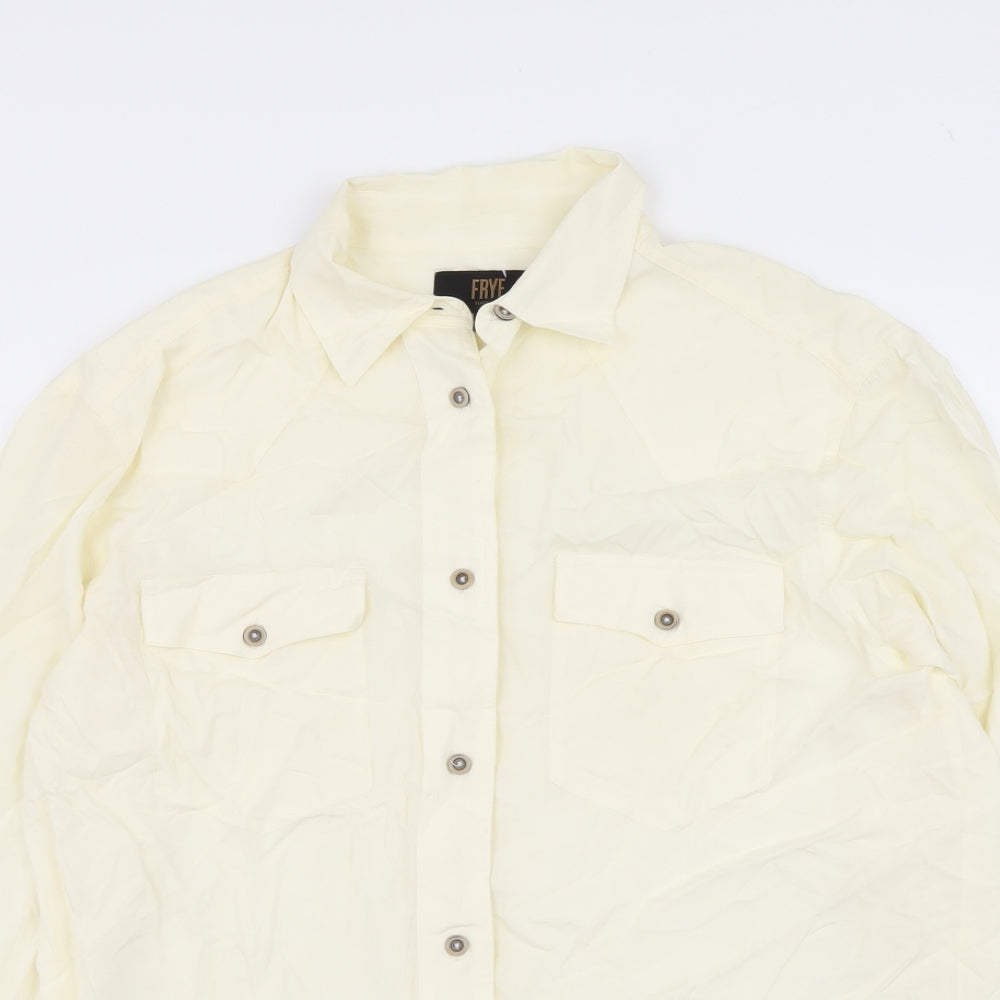 Frye Womens Ivory Polyester Basic Button-Up Size S Collared