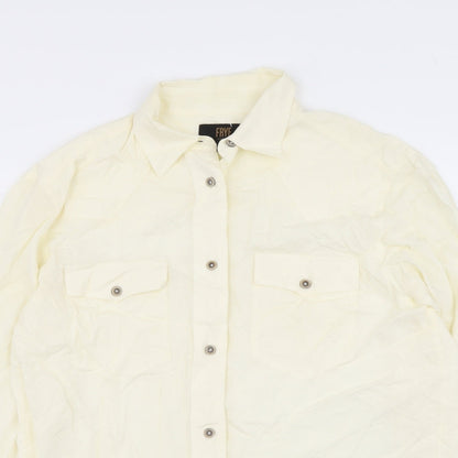 Frye Womens Ivory Polyester Basic Button-Up Size S Collared