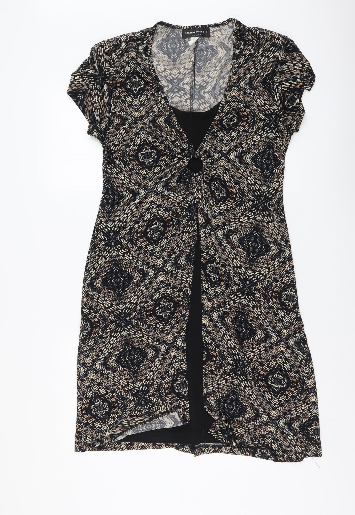 Eonnected Womens Brown Geometric Polyester A-Line Size L V-Neck Pullover