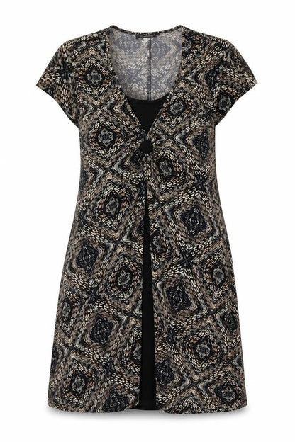 Eonnected Womens Brown Geometric Polyester A-Line Size L V-Neck Pullover