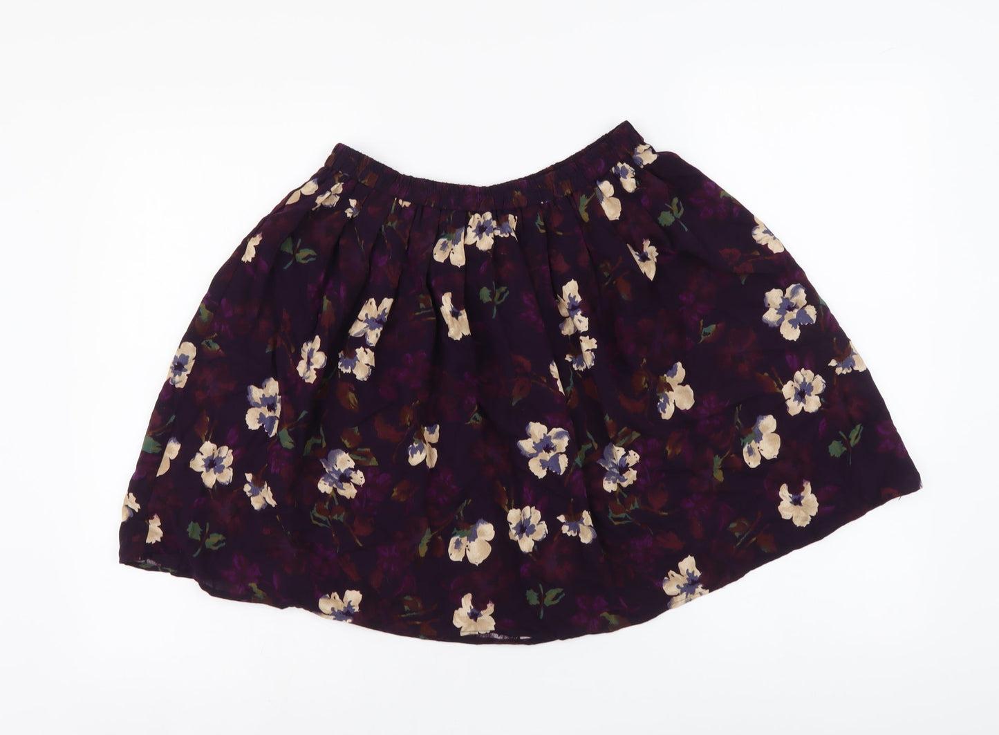 Positive Attitude Womens Purple Floral Polyester Skater Skirt Size S Drawstring