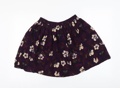 Positive Attitude Womens Purple Floral Polyester Skater Skirt Size S Drawstring