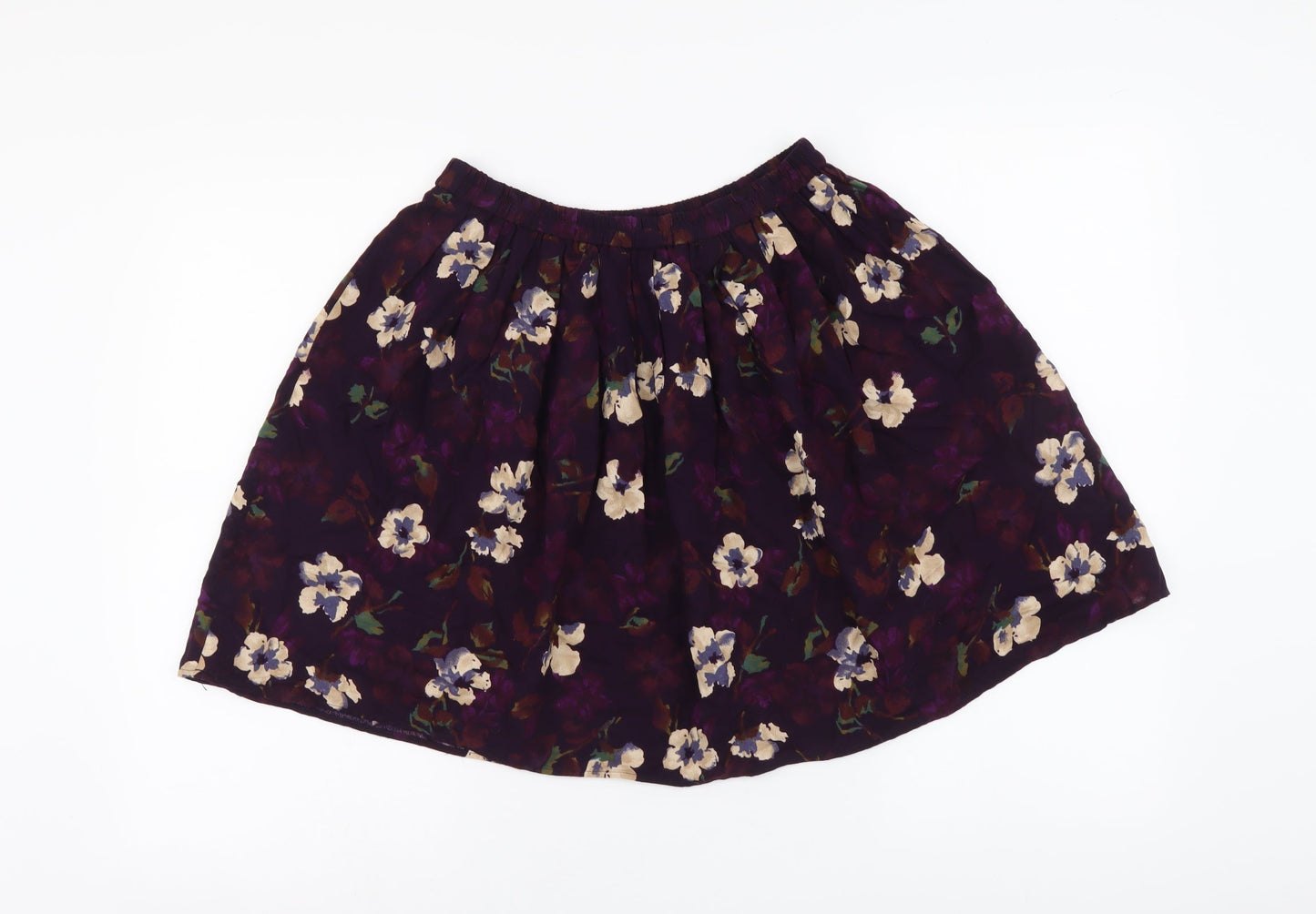 Positive Attitude Womens Purple Floral Polyester Skater Skirt Size S Drawstring