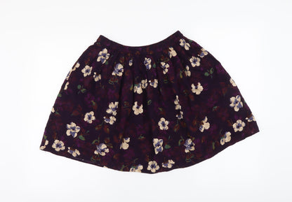 Positive Attitude Womens Purple Floral Polyester Skater Skirt Size S Drawstring