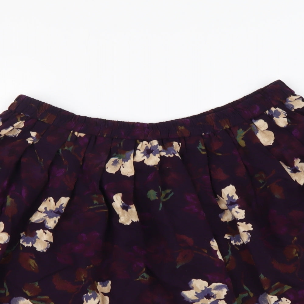 Positive Attitude Womens Purple Floral Polyester Skater Skirt Size S Drawstring