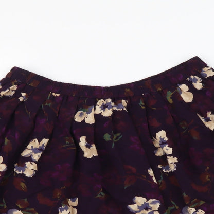 Positive Attitude Womens Purple Floral Polyester Skater Skirt Size S Drawstring