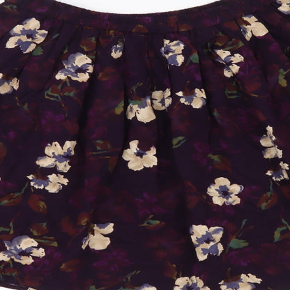 Positive Attitude Womens Purple Floral Polyester Skater Skirt Size S Drawstring