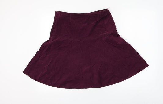 Marks and Spencer Womens Purple Cotton Skater Skirt Size 10 Zip