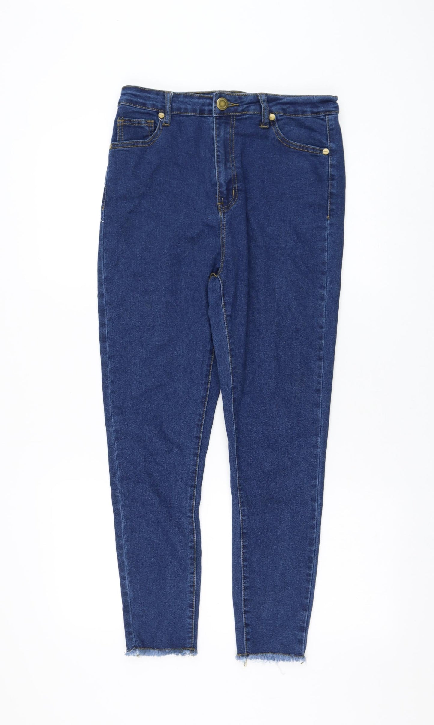 Boohoo Womens Blue Cotton Skinny Jeans Size 12 L26 in Regular Zip