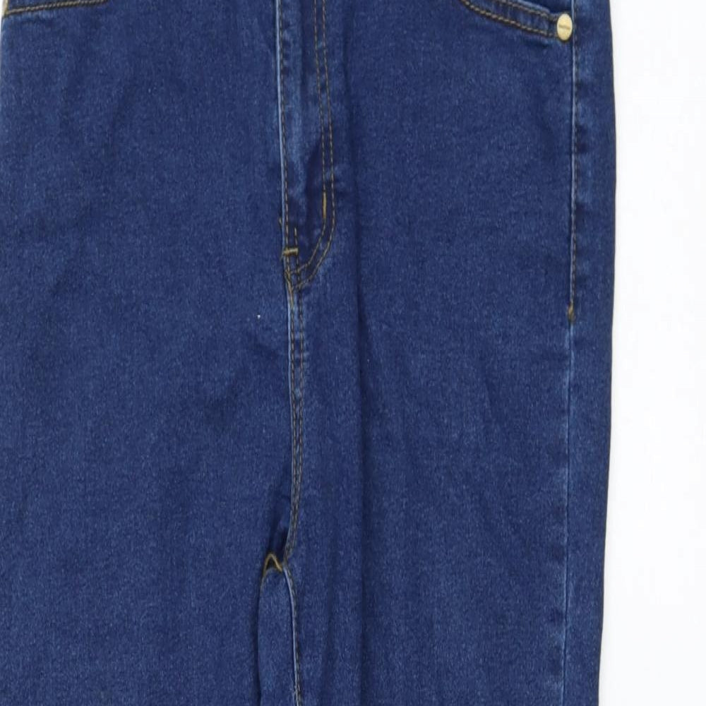 Boohoo Womens Blue Cotton Skinny Jeans Size 12 L26 in Regular Zip
