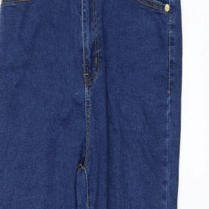 Boohoo Womens Blue Cotton Skinny Jeans Size 12 L26 in Regular Zip
