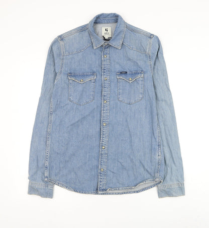 Mens UK Size S Garcia Blue  Button-Up Long Sleeve Casual Shirt