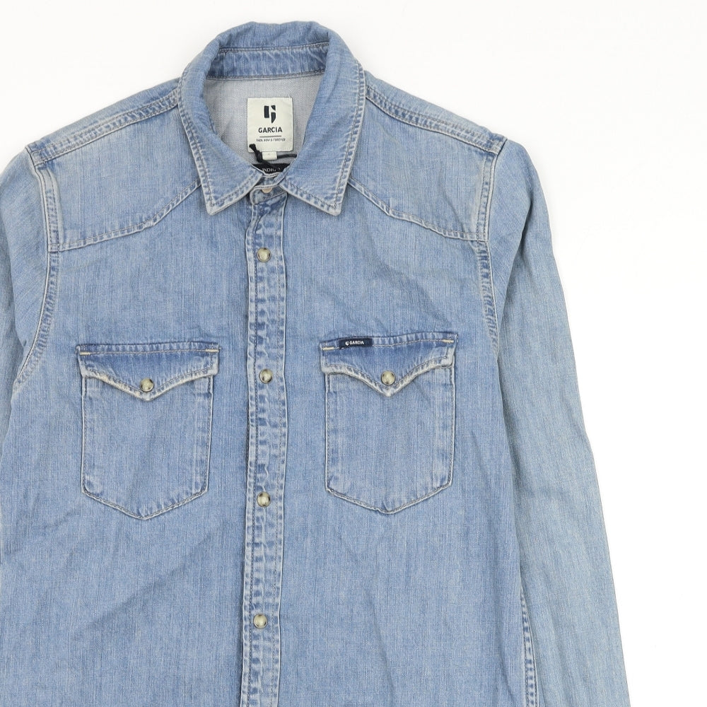 Mens UK Size S Garcia Blue  Button-Up Long Sleeve Casual Shirt