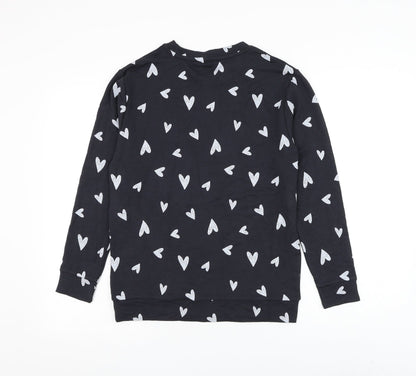 Marks and Spencer Girls Black Geometric Viscose Pullover Sweatshirt Size 11-12 Years Pullover - Heart