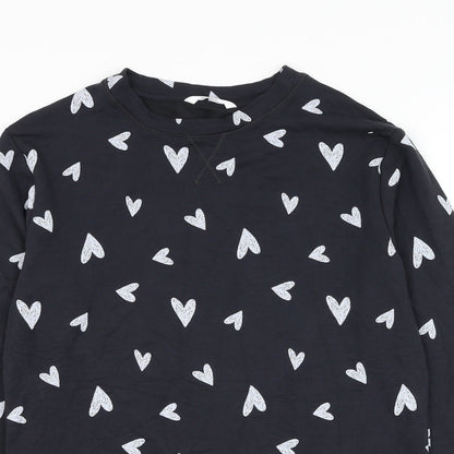 Marks and Spencer Girls Black Geometric Viscose Pullover Sweatshirt Size 11-12 Years Pullover - Heart