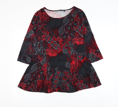 EWM Womens Multicoloured Geometric Polyester Basic Blouse Size 12 Boat Neck