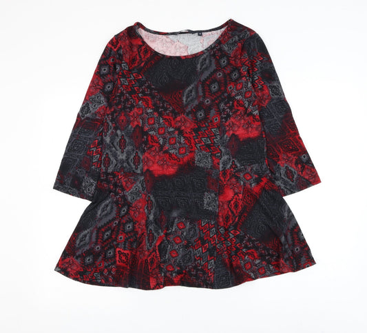 EWM Womens Multicoloured Geometric Polyester Basic Blouse Size 12 Boat Neck