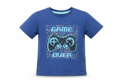 M&Co Boys Blue Cotton Basic T-Shirt Size 4-5 Years Round Neck Pullover - Game Over