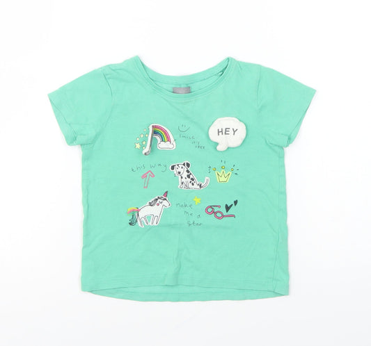 NEXT Girls Green Cotton Basic T-Shirt Size 2-3 Years Round Neck Pullover