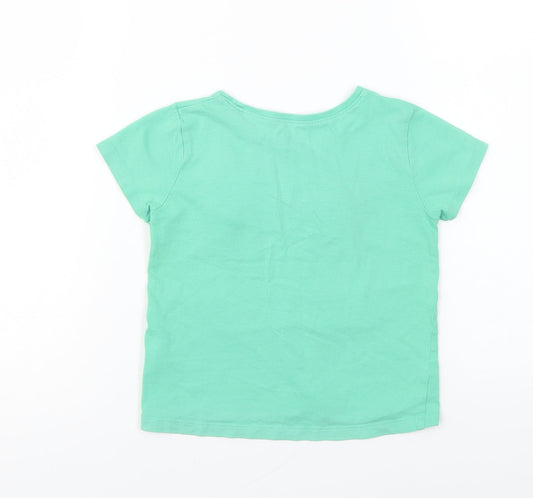NEXT Girls Green Cotton Basic T-Shirt Size 2-3 Years Round Neck Pullover