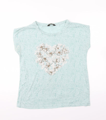 Originals Womens Blue Polyester Basic T-Shirt Size 16 Round Neck - Butterflies