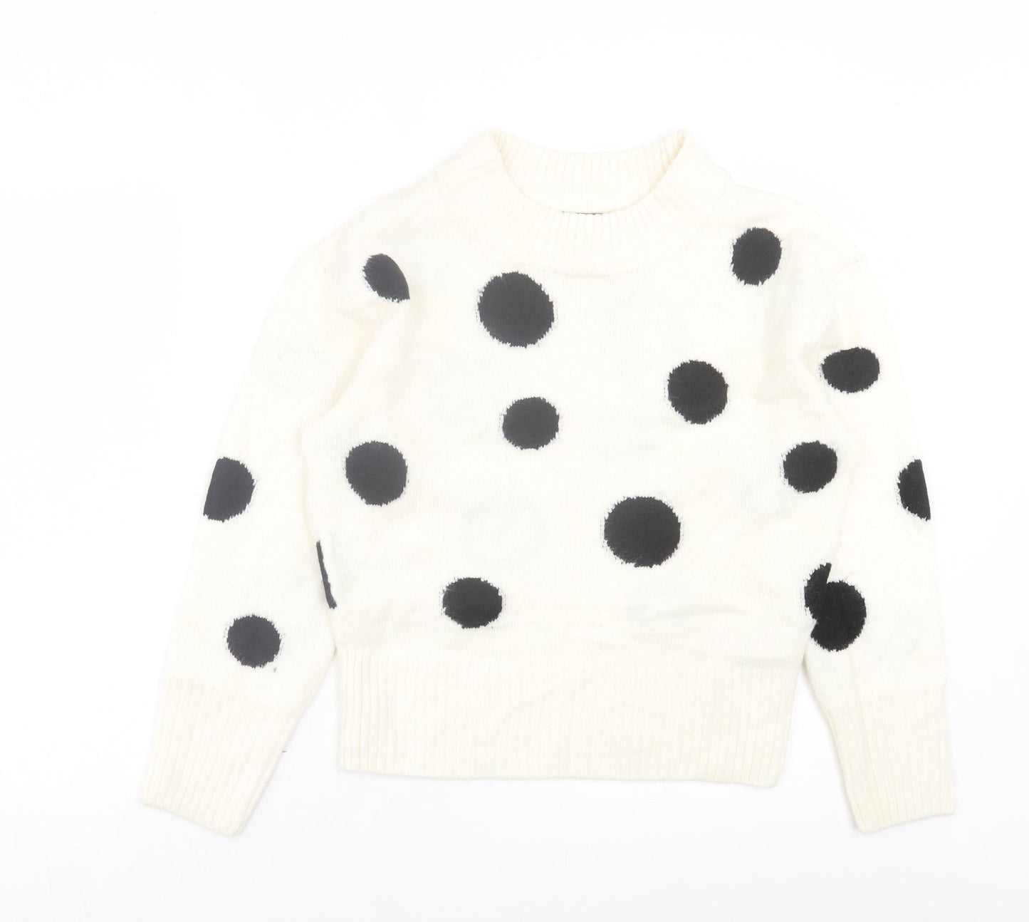 Marks and Spencer Womens White Round Neck Polka Dot Acrylic Pullover Jumper Size S