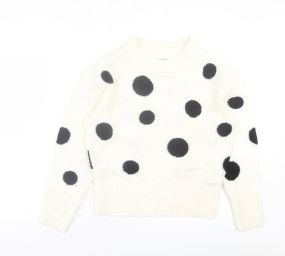Marks and Spencer Womens White Round Neck Polka Dot Acrylic Pullover Jumper Size S