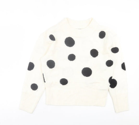 Marks and Spencer Womens White Round Neck Polka Dot Acrylic Pullover Jumper Size S