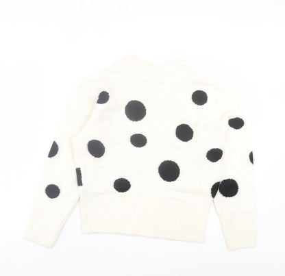 Marks and Spencer Womens White Round Neck Polka Dot Acrylic Pullover Jumper Size S