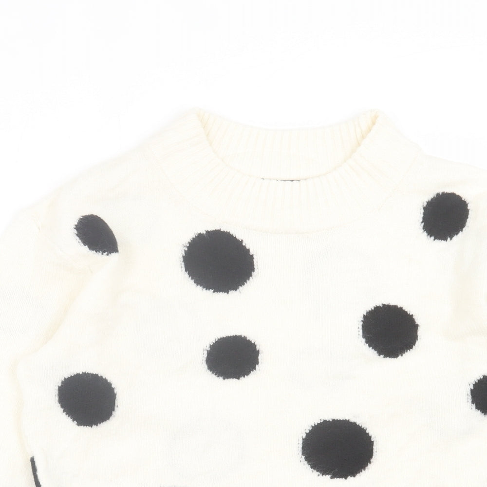 Marks and Spencer Womens White Round Neck Polka Dot Acrylic Pullover Jumper Size S
