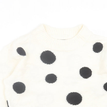 Marks and Spencer Womens White Round Neck Polka Dot Acrylic Pullover Jumper Size S