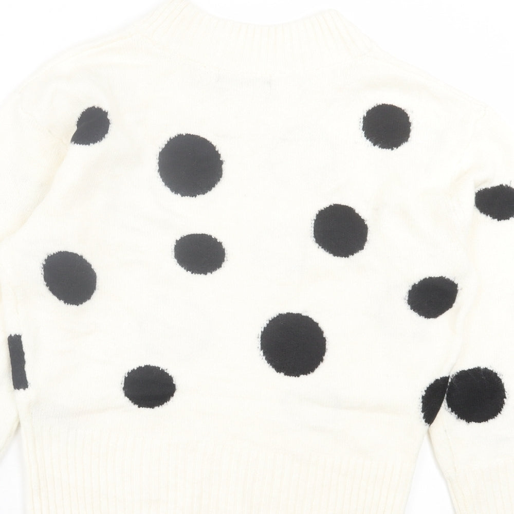 Marks and Spencer Womens White Round Neck Polka Dot Acrylic Pullover Jumper Size S