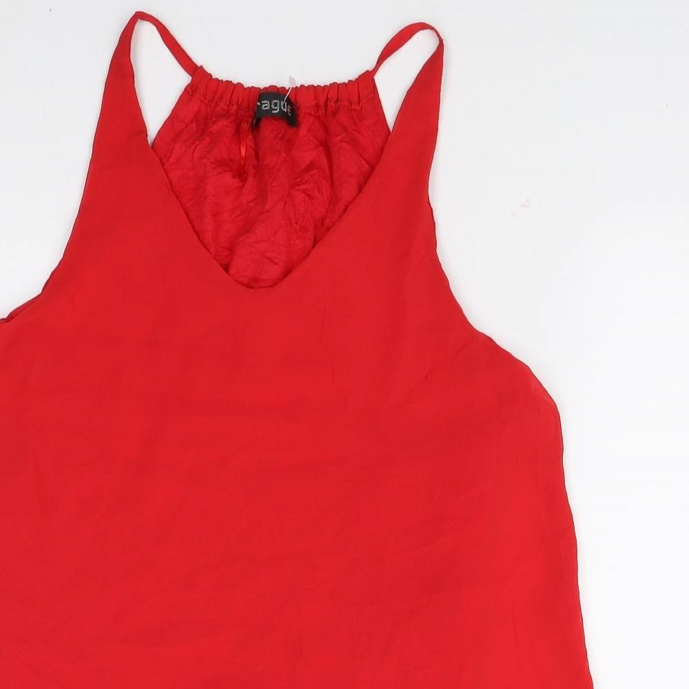 Prague Womens Red Polyester Tunic Blouse Size S V-Neck