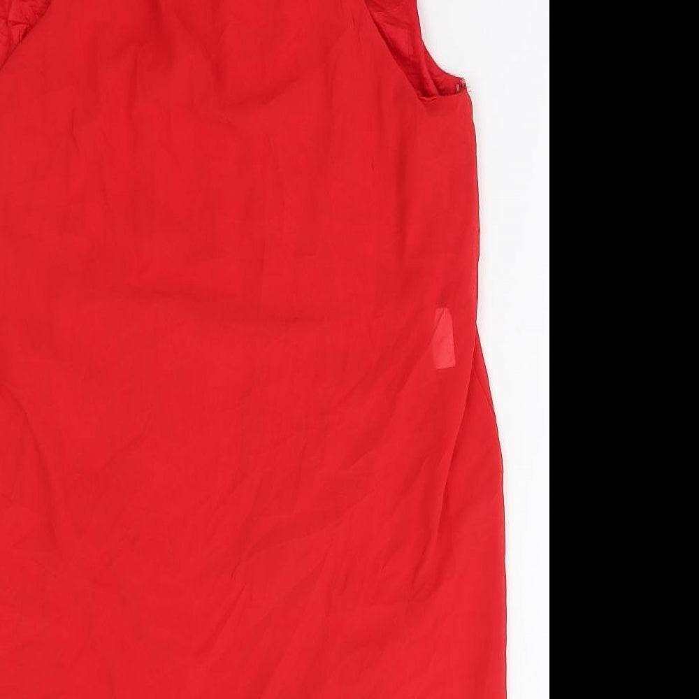 Prague Womens Red Polyester Tunic Blouse Size S V-Neck