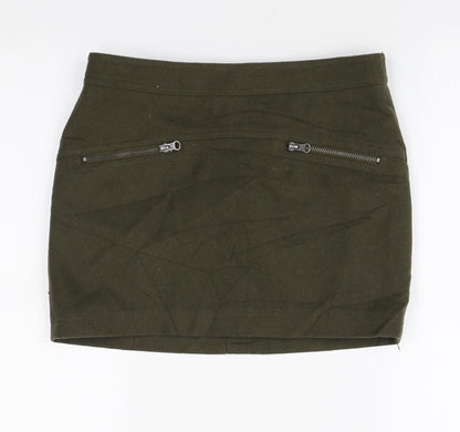 Stile Benetton Womens Green Wool Mini Skirt Size 8 Zip