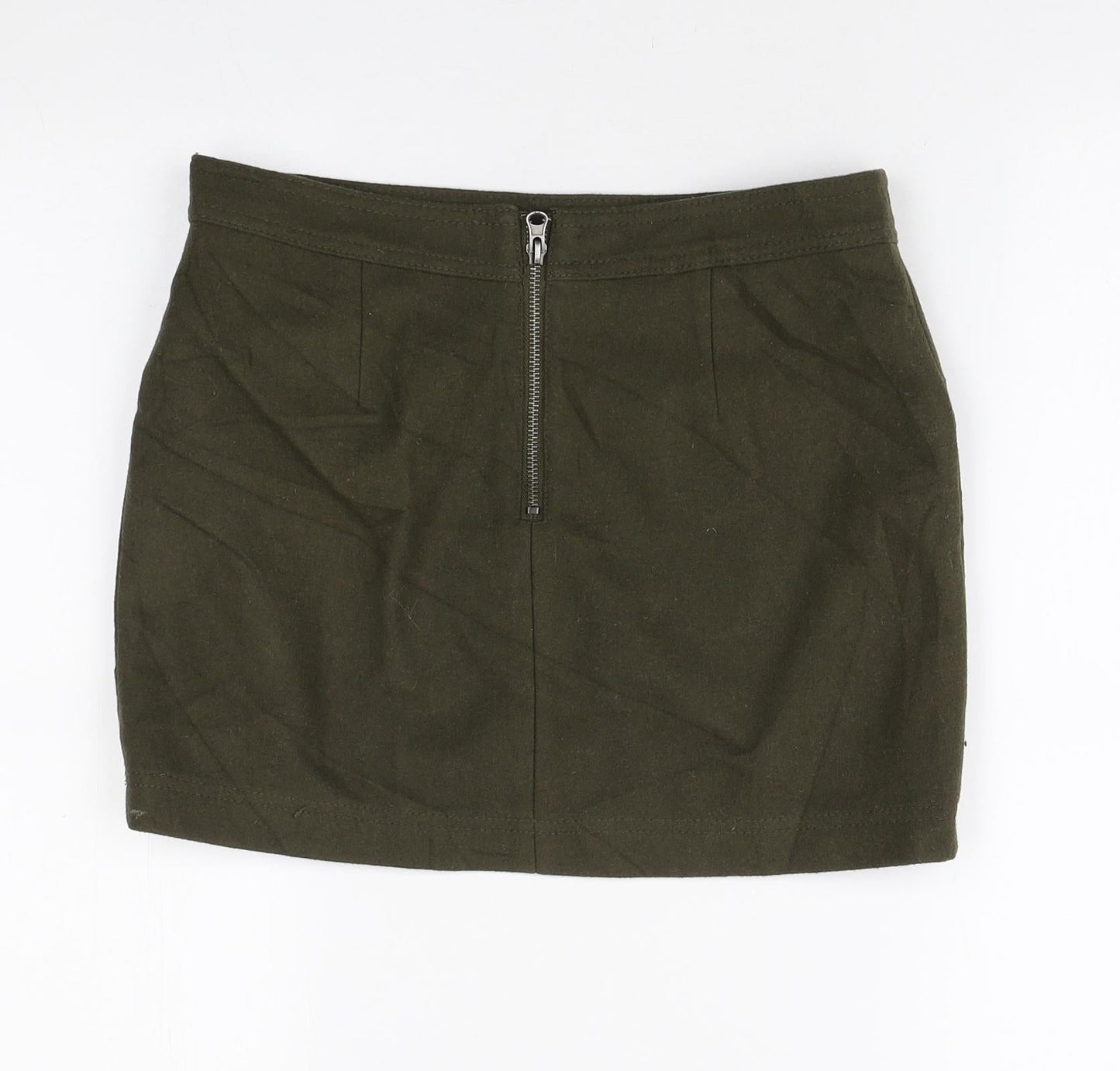 Stile Benetton Womens Green Wool Mini Skirt Size 8 Zip