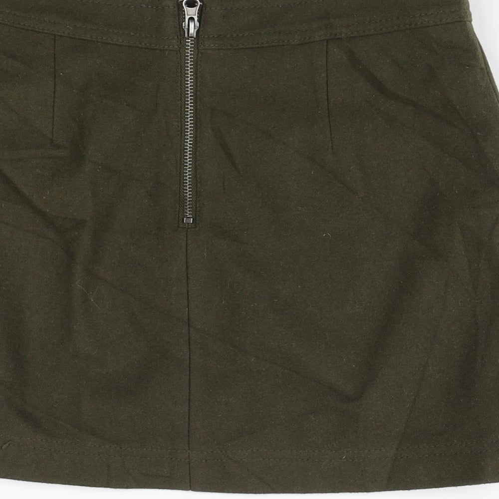 Stile Benetton Womens Green Wool Mini Skirt Size 8 Zip