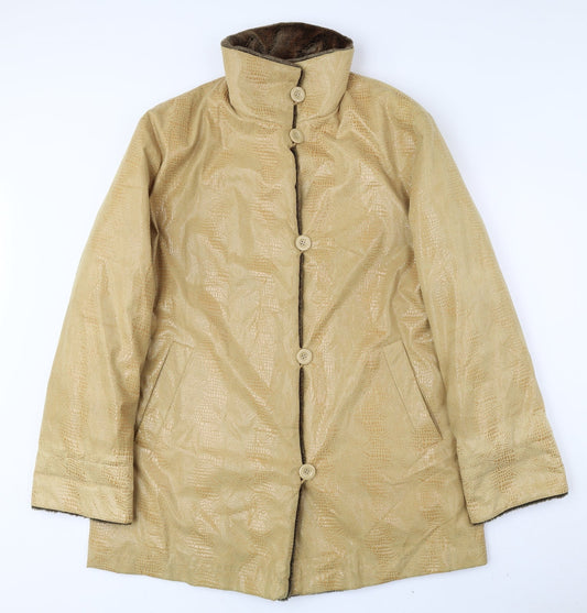Gerry Weber Womens Gold Animal Print Overcoat Coat Size 14 Button
