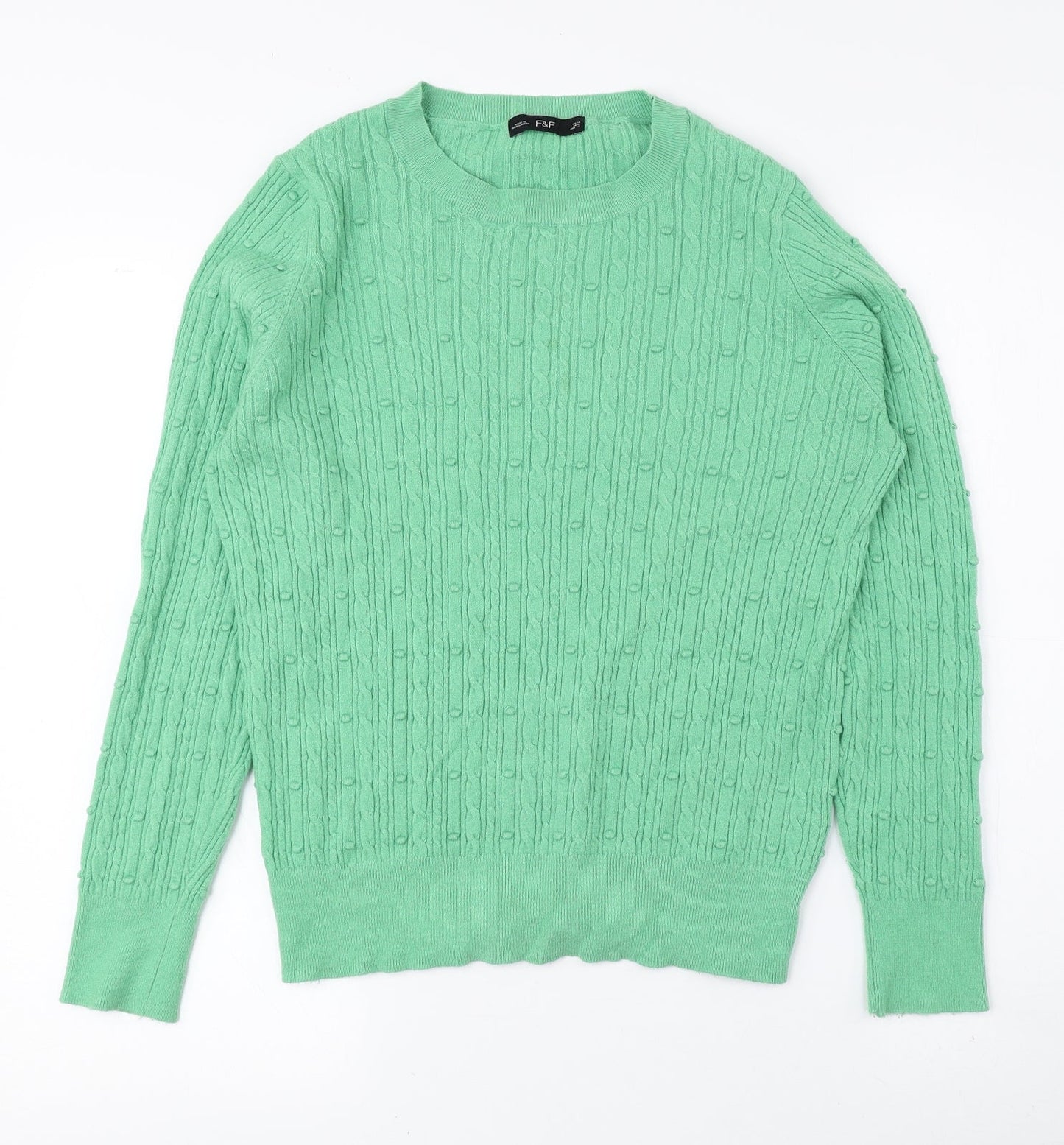 F&F Womens Green Crew Neck Viscose Pullover Jumper Size 14