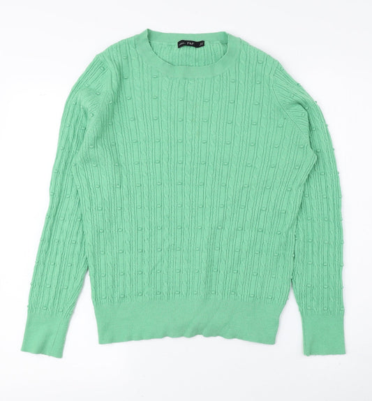 F&F Womens Green Crew Neck Viscose Pullover Jumper Size 14