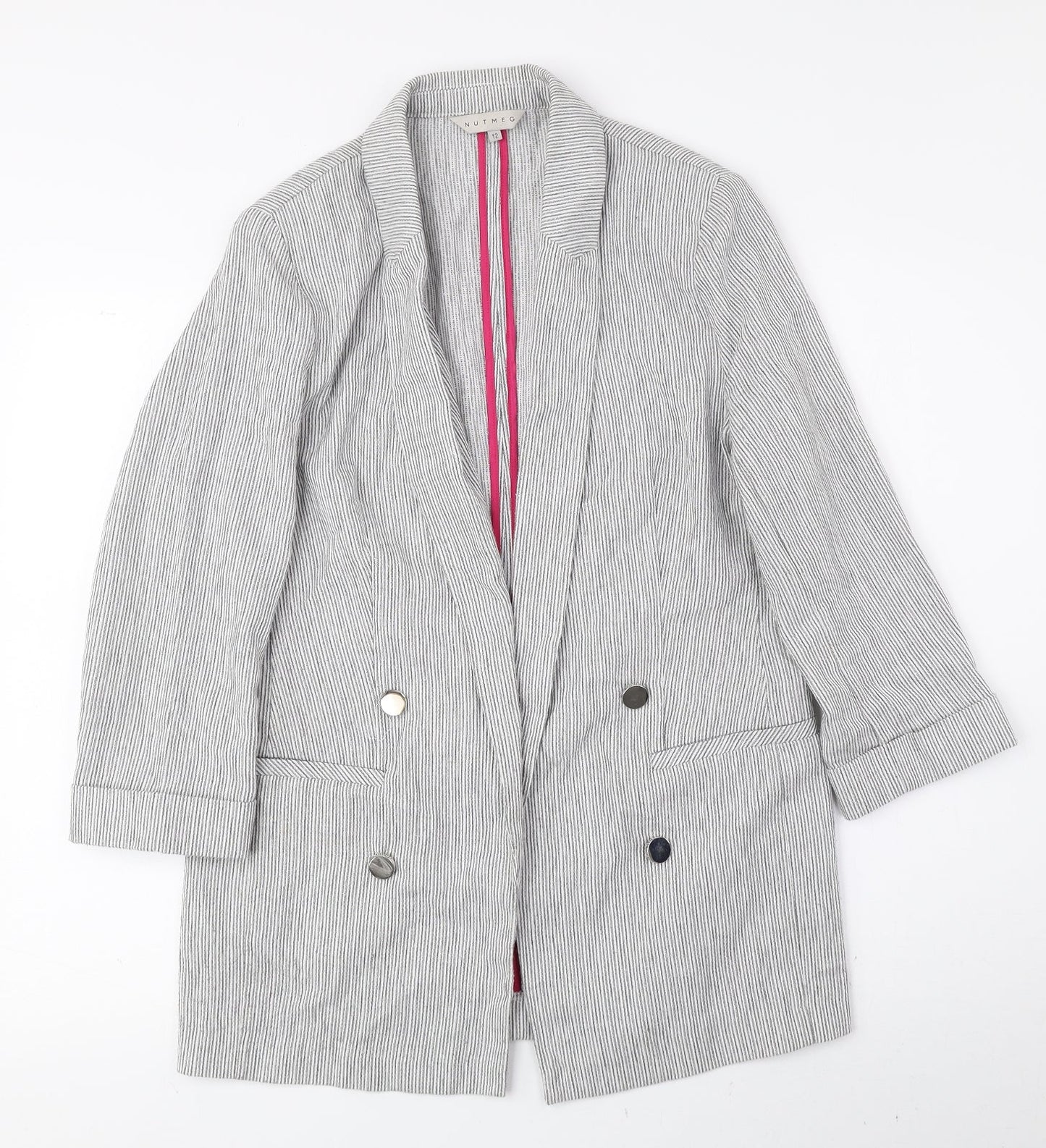 Nutmeg Womens Grey Striped Jacket Blazer Size 12