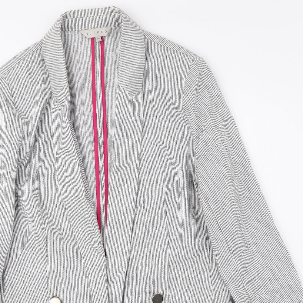 Nutmeg Womens Grey Striped Jacket Blazer Size 12
