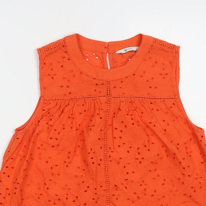 TU Womens Orange Cotton Basic Tank Size 10 Round Neck