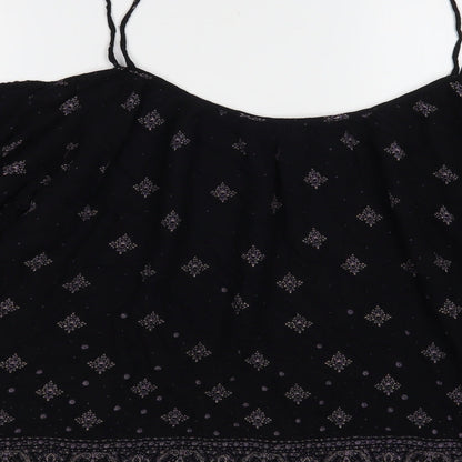 Ecote Womens Black Geometric Viscose Basic Blouse Size L Off the Shoulder