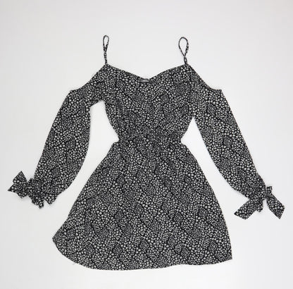 Atmosphere Womens Black Floral Polyester Skater Dress Size 6 V-Neck Pullover