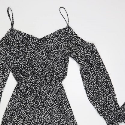 Atmosphere Womens Black Floral Polyester Skater Dress Size 6 V-Neck Pullover