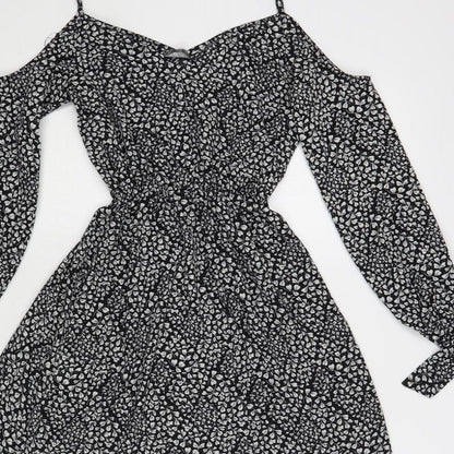 Atmosphere Womens Black Floral Polyester Skater Dress Size 6 V-Neck Pullover