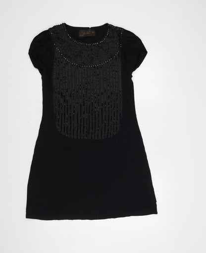 Zara Womens Black Cotton Shift Size M Round Neck Pullover